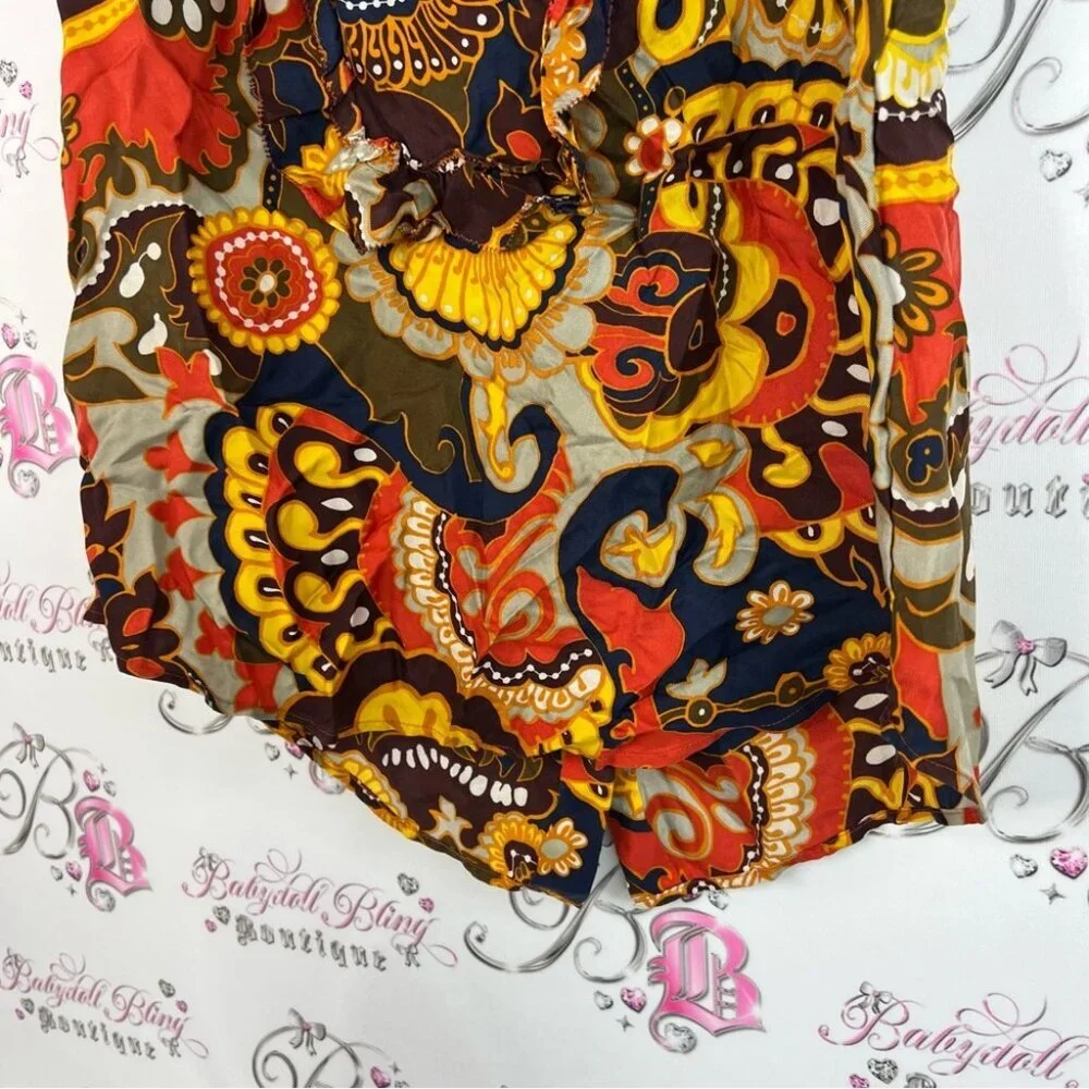 J. Crew tank top button up back ruffle details boho Multicolor Paisley Blouse